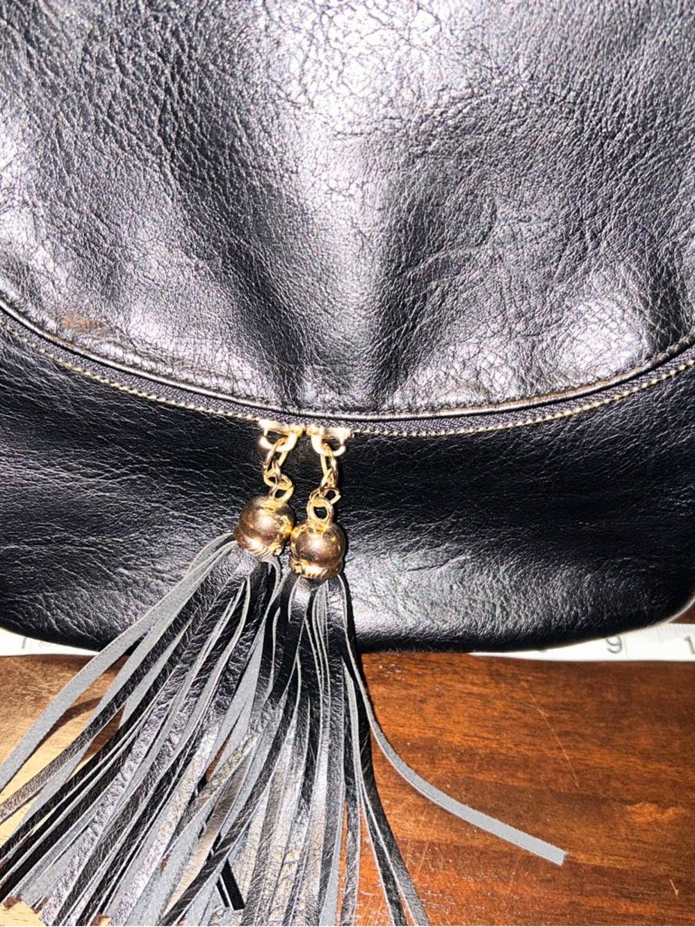 Black Leather Tassel Women's Crossbody Bag w Matching Wallet